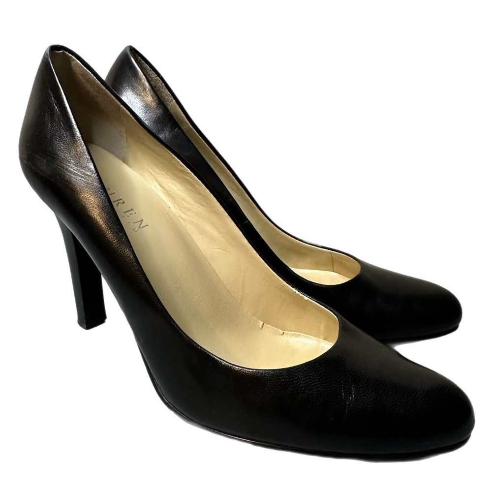 Lauren Ralph Lauren black heels, leather upper, classy, great pre-loved shape